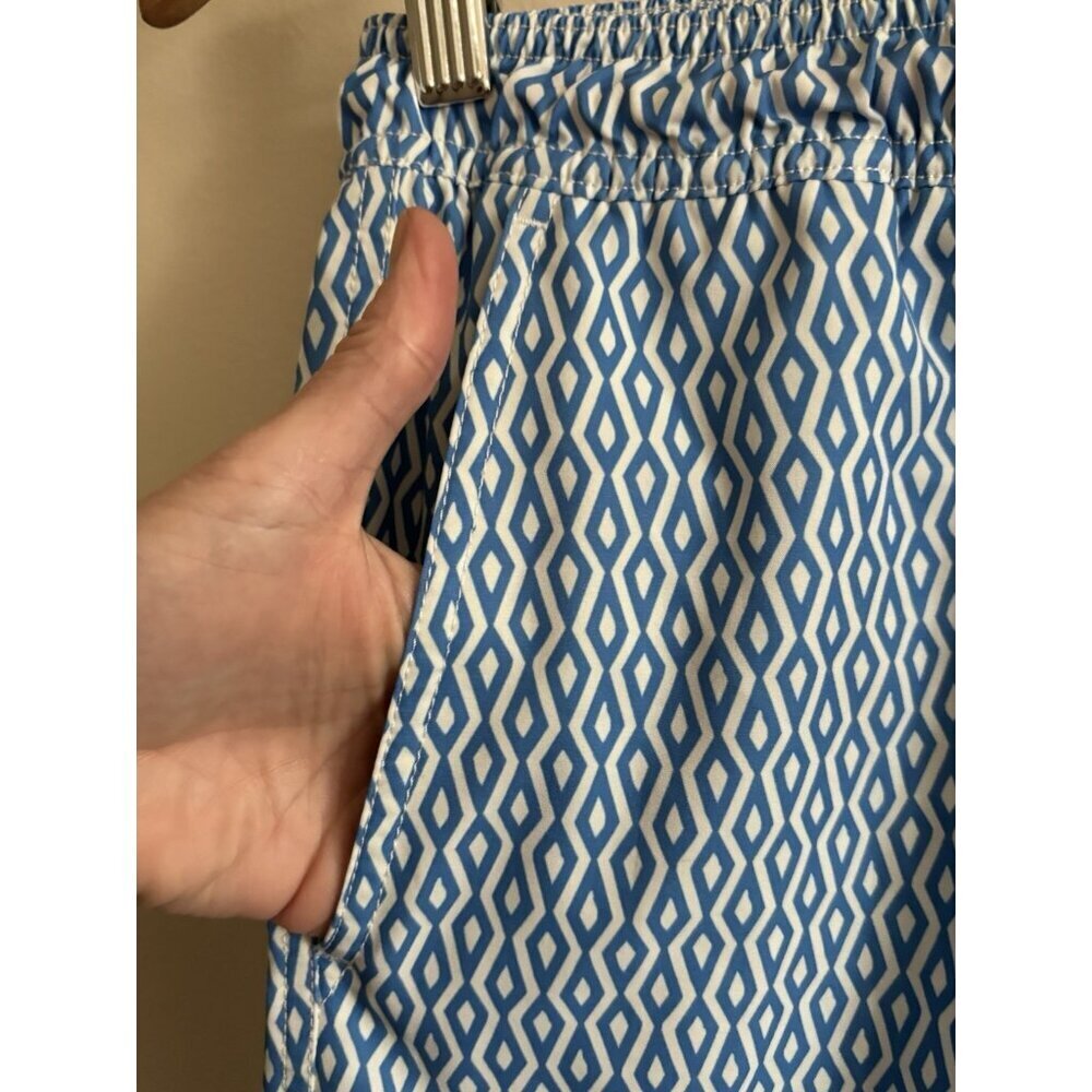 J. Crew 7" Swim Trunks Suit Diamond Print Blue White Mens Small Beach - Picture 3 of 9